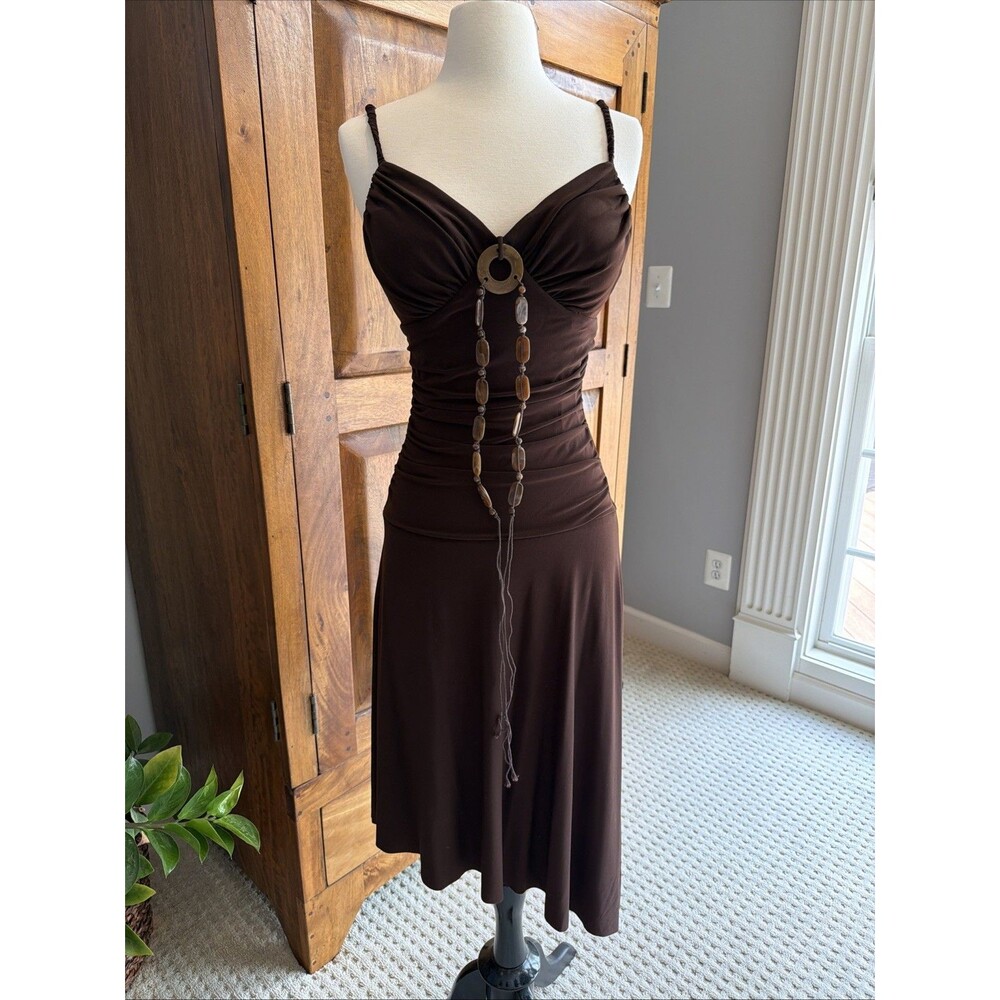 Vintage Mid 1990s Early 2000 Bisou Bisou Brown Jersey Dress Size 4